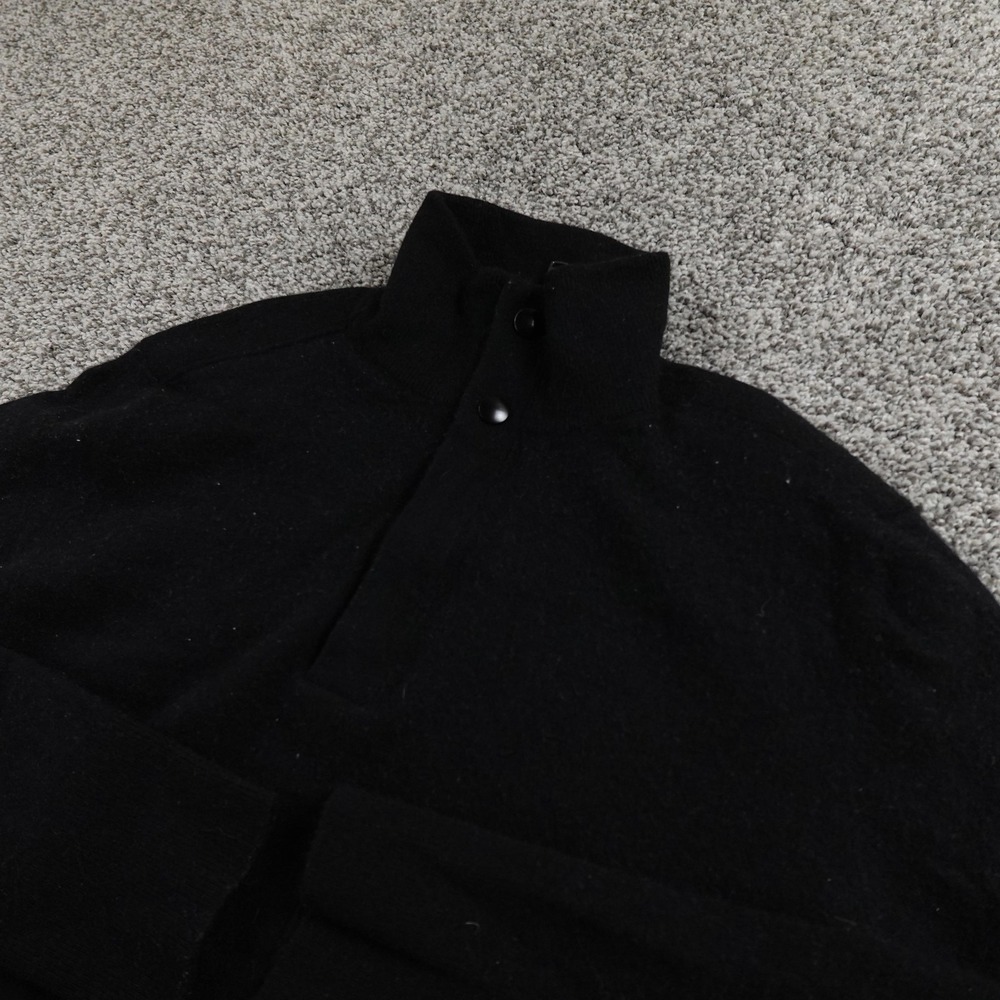 Banana Republic Sweater Mens M Black Merino Wool Mock Neck Pullover 1/4 Zip Snap